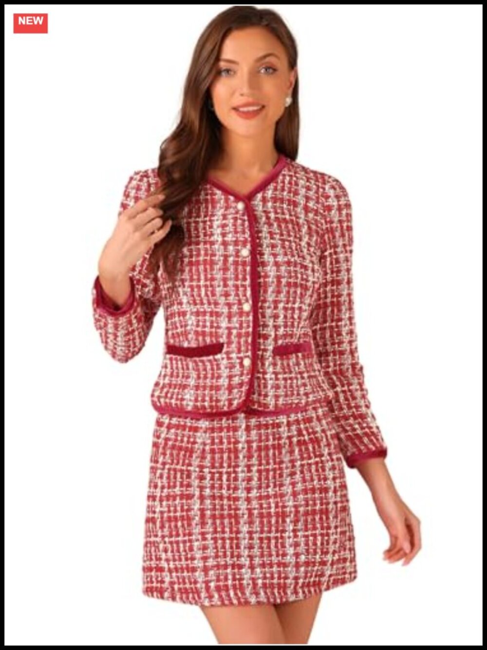 Women's Plaid Tweed Suit Set, Crop Blazer Mini Skirt, Business Skirt Suit